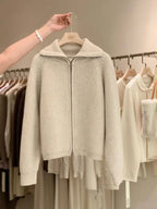 Cardigan da donna in puro cashmere al 100% con cerniera, cappotto lavorato a maglia, maglione ispessito, risvolto sciolto autunno e inverno. - StepByStepNow