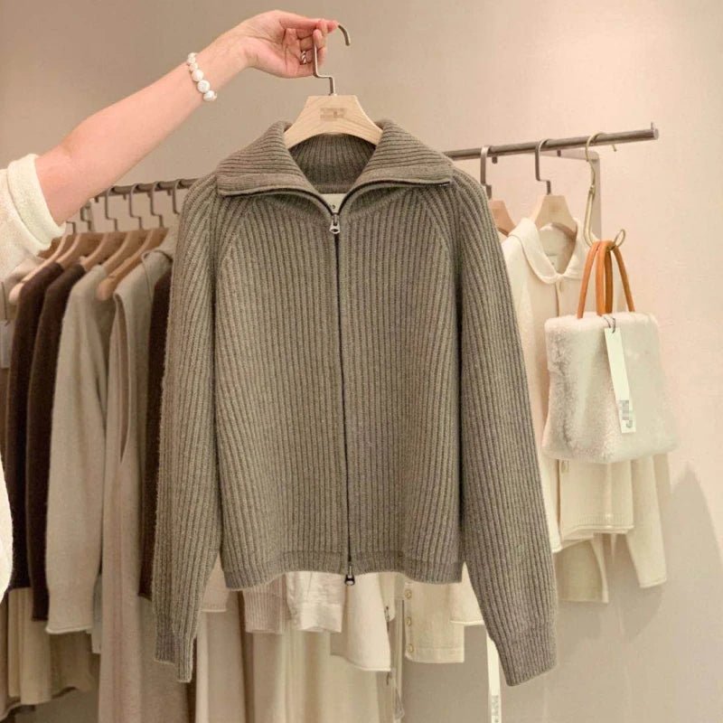 Cardigan da donna in puro cashmere al 100% con cerniera, cappotto lavorato a maglia, maglione ispessito, risvolto sciolto autunno e inverno. - StepByStepNow