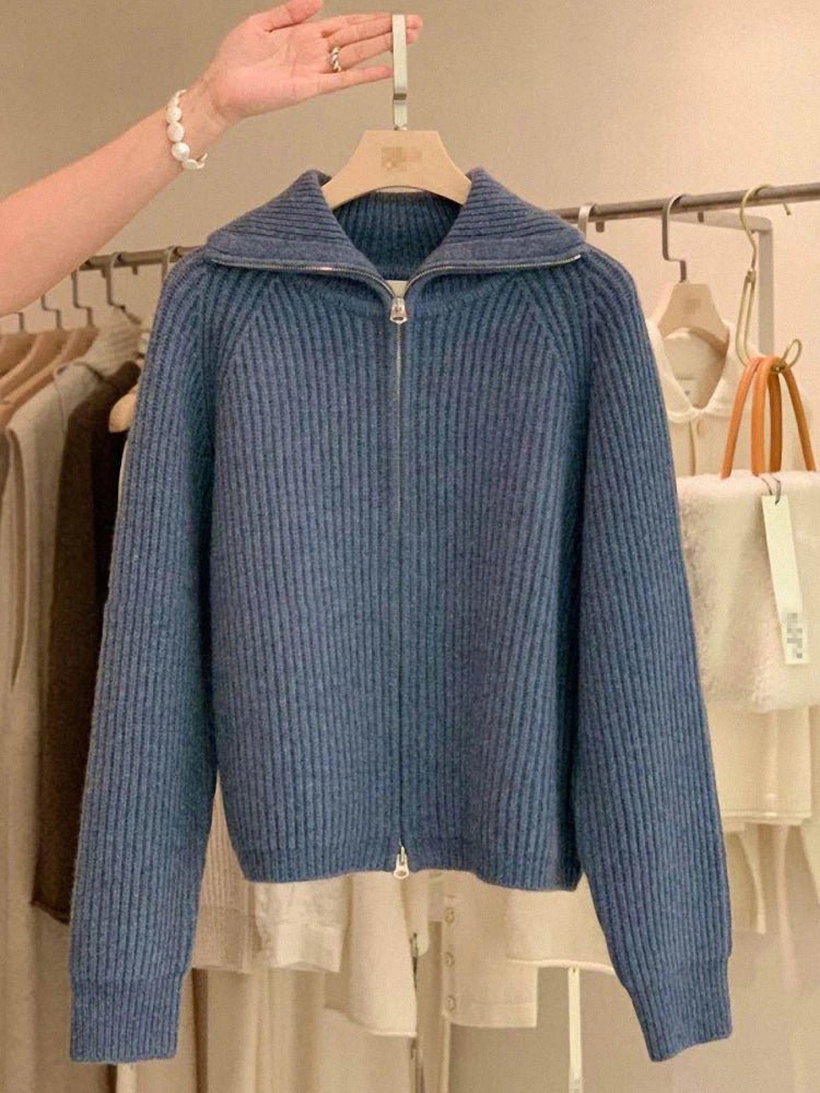 Cardigan da donna in puro cashmere al 100% con cerniera, cappotto lavorato a maglia, maglione ispessito, risvolto sciolto autunno e inverno. - StepByStepNow