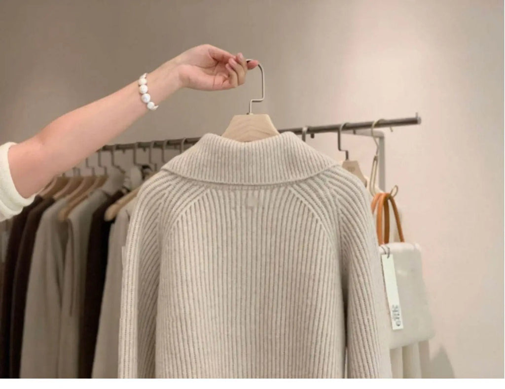 Cardigan da donna in puro cashmere al 100% con cerniera, cappotto lavorato a maglia, maglione ispessito, risvolto sciolto autunno e inverno. - StepByStepNow