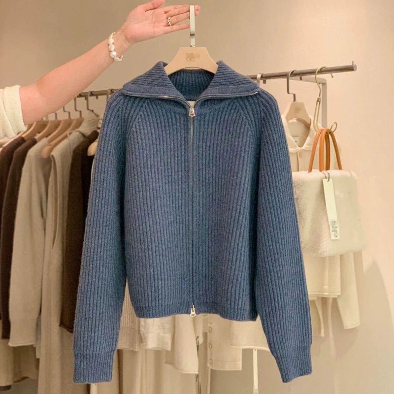 Cardigan da donna in puro cashmere al 100% con cerniera, cappotto lavorato a maglia, maglione ispessito, risvolto sciolto autunno e inverno. - StepByStepNow