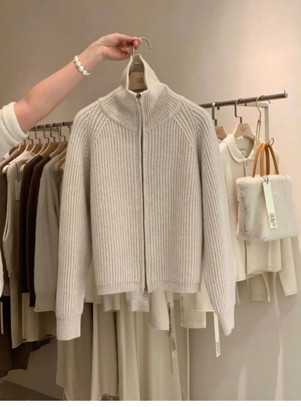 Cardigan da donna in puro cashmere al 100% con cerniera, cappotto lavorato a maglia, maglione ispessito, risvolto sciolto autunno e inverno. - StepByStepNow