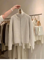 Cardigan da donna in puro cashmere al 100% con cerniera, cappotto lavorato a maglia, maglione ispessito, risvolto sciolto autunno e inverno. - StepByStepNow