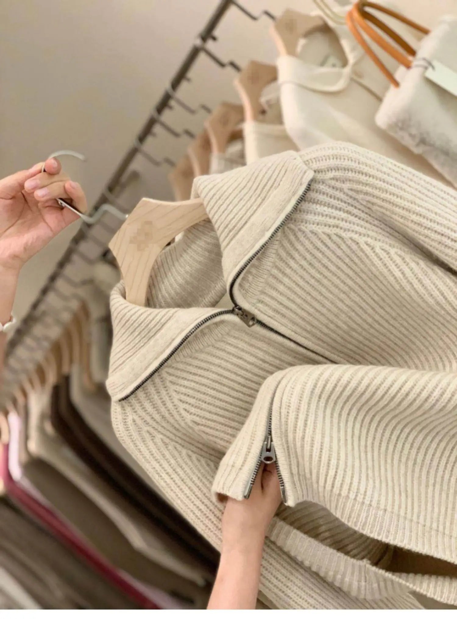 Cardigan da donna in puro cashmere al 100% con cerniera, cappotto lavorato a maglia, maglione ispessito, risvolto sciolto autunno e inverno. - StepByStepNow