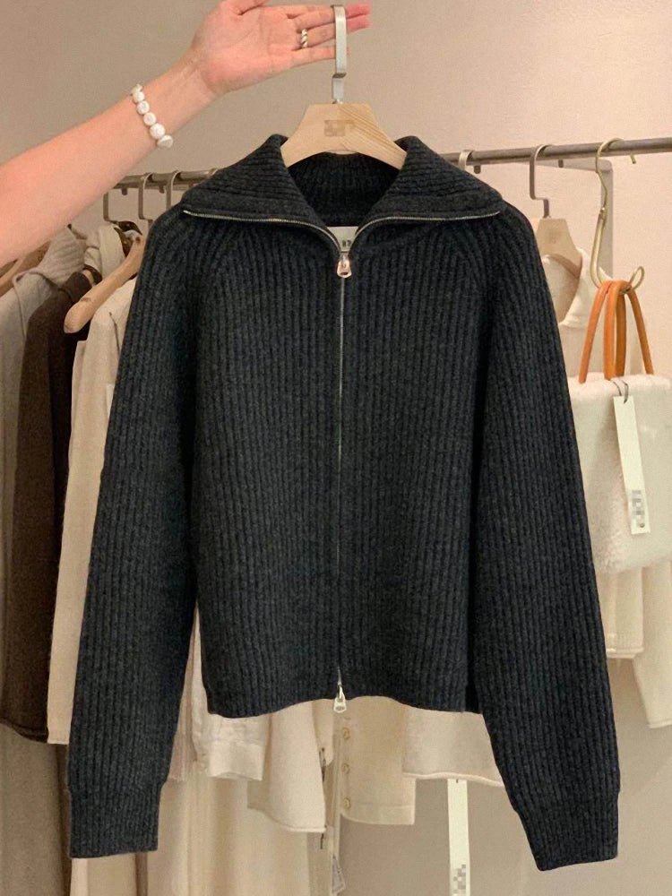 Cardigan da donna in puro cashmere al 100% con cerniera, cappotto lavorato a maglia, maglione ispessito, risvolto sciolto autunno e inverno. - StepByStepNow