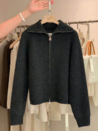 Cardigan da donna in puro cashmere al 100% con cerniera, cappotto lavorato a maglia, maglione ispessito, risvolto sciolto autunno e inverno. - StepByStepNow