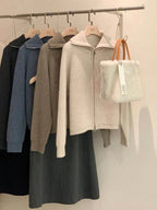 Cardigan da donna in puro cashmere al 100% con cerniera, cappotto lavorato a maglia, maglione ispessito, risvolto sciolto autunno e inverno. - StepByStepNow