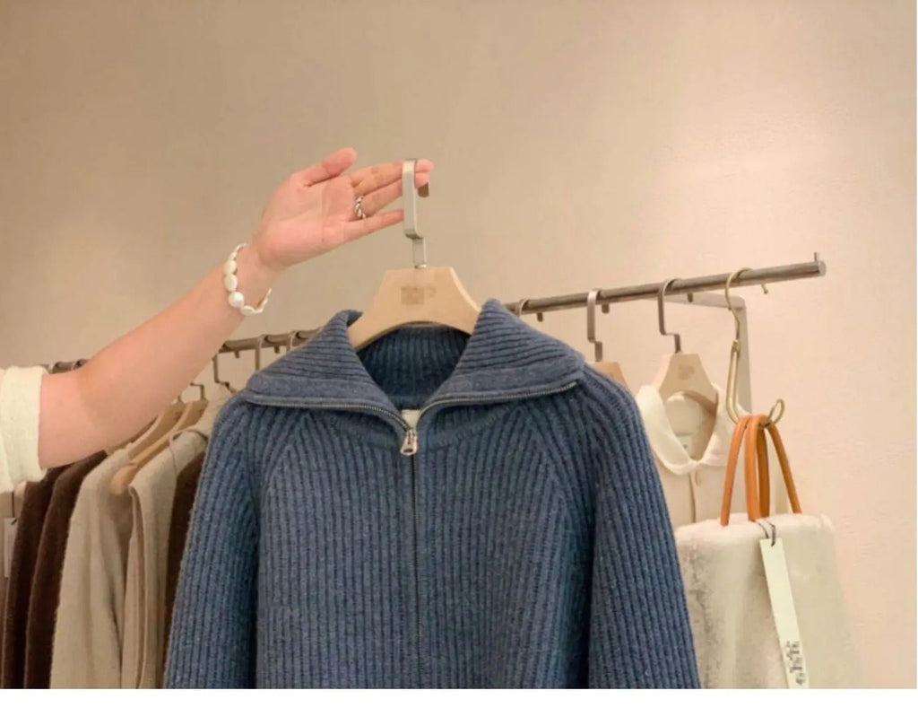 Cardigan da donna in puro cashmere al 100% con cerniera, cappotto lavorato a maglia, maglione ispessito, risvolto sciolto autunno e inverno. - StepByStepNow
