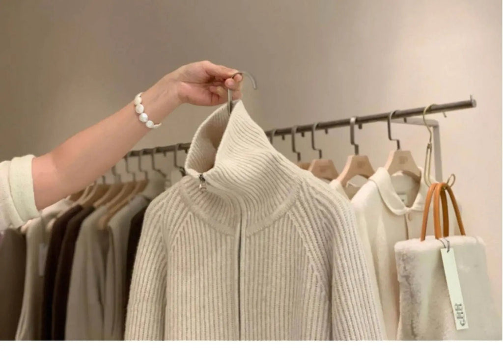 Cardigan da donna in puro cashmere al 100% con cerniera, cappotto lavorato a maglia, maglione ispessito, risvolto sciolto autunno e inverno. - StepByStepNow