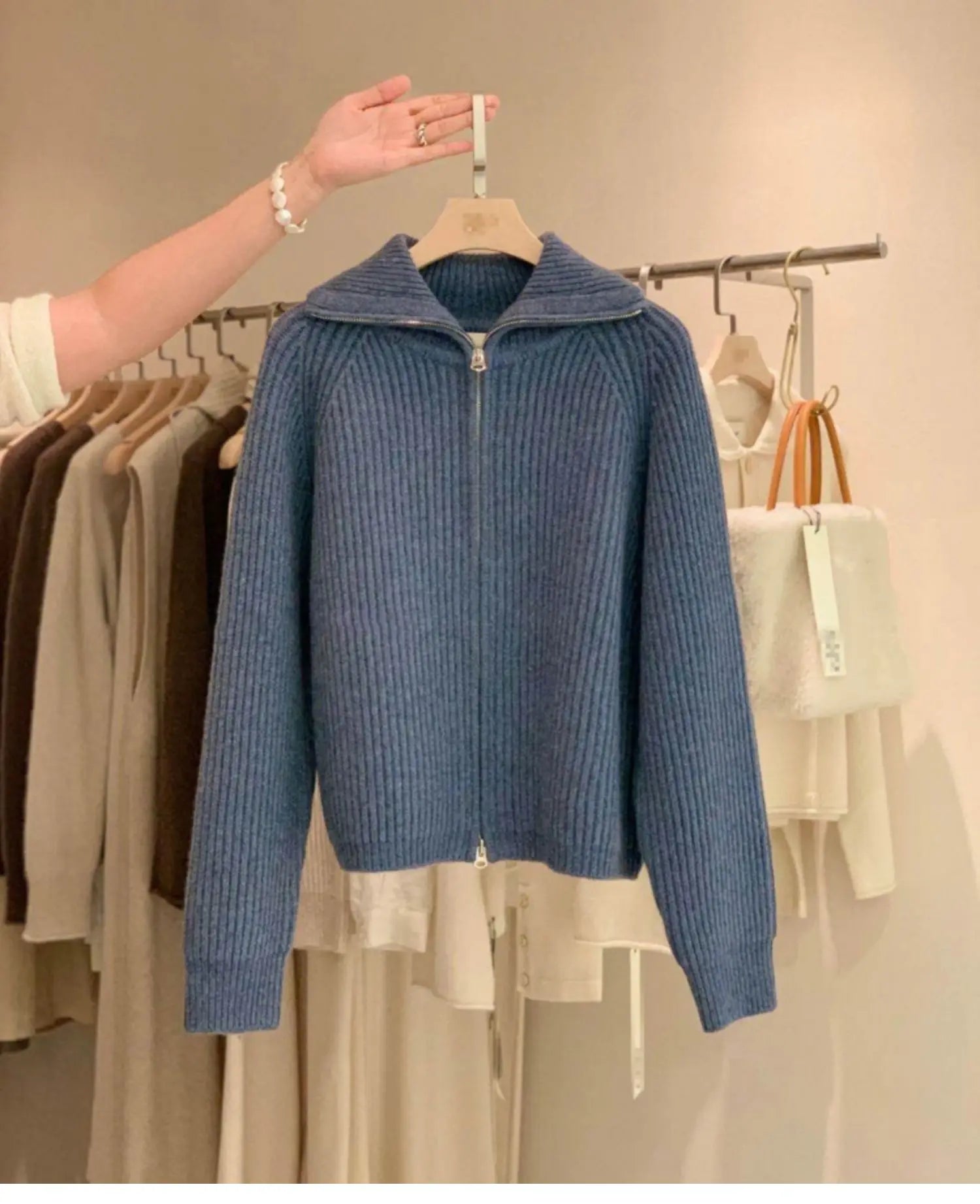 Cardigan da donna in puro cashmere al 100% con cerniera, cappotto lavorato a maglia, maglione ispessito, risvolto sciolto autunno e inverno. - StepByStepNow