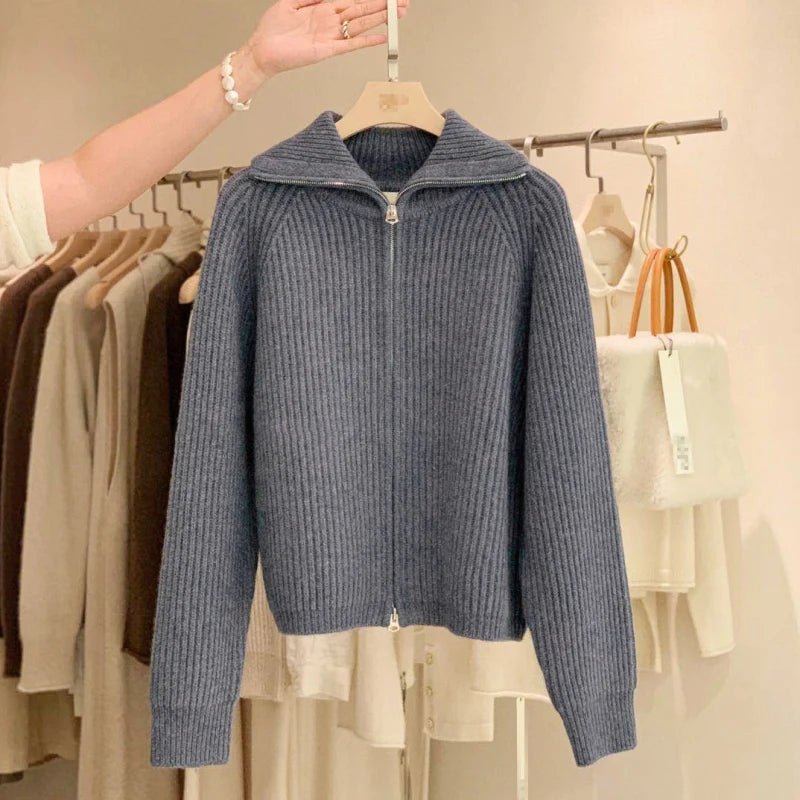 Cardigan da donna in puro cashmere al 100% con cerniera, cappotto lavorato a maglia, maglione ispessito, risvolto sciolto autunno e inverno. - StepByStepNow