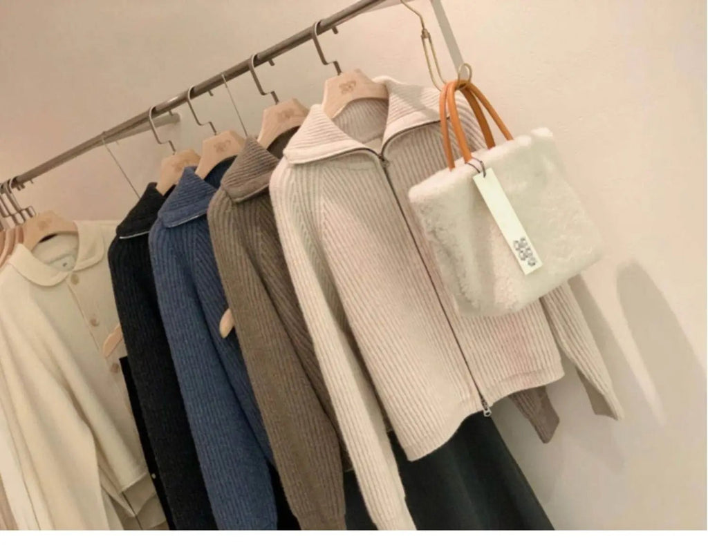Cardigan da donna in puro cashmere al 100% con cerniera, cappotto lavorato a maglia, maglione ispessito, risvolto sciolto autunno e inverno. - StepByStepNow