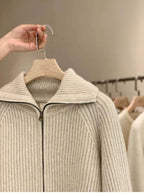 Cardigan da donna in puro cashmere al 100% con cerniera, cappotto lavorato a maglia, maglione ispessito, risvolto sciolto autunno e inverno. - StepByStepNow