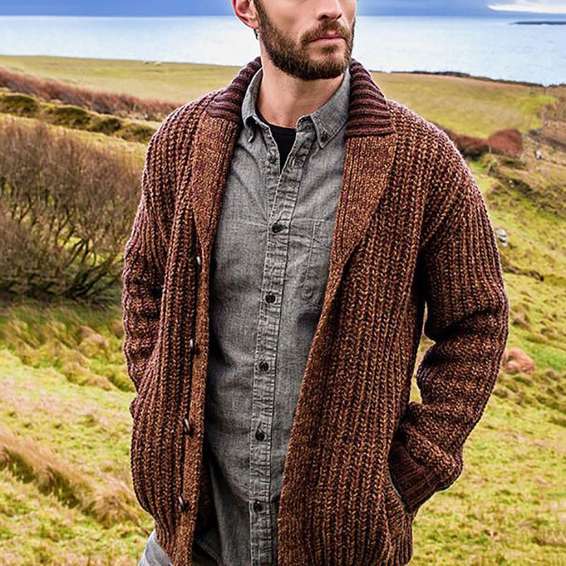 Cardigan da uomo autunno e inverno cappotto maglione lavorato a maglia sottile a maniche lunghe in puro colore europeo e n, maglione uomo - StepByStepNow