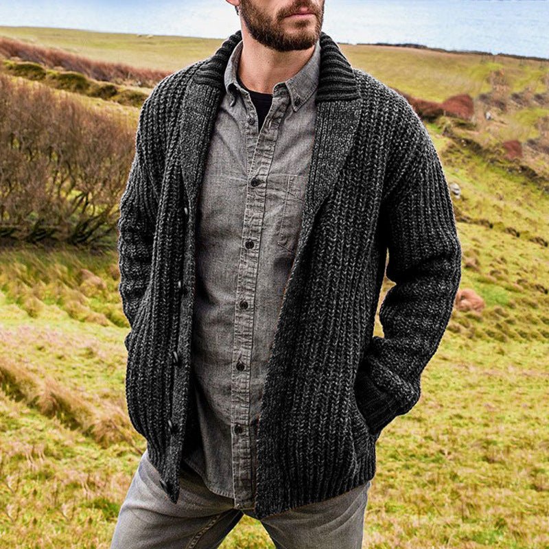Cardigan da uomo autunno e inverno cappotto maglione lavorato a maglia sottile a maniche lunghe in puro colore europeo e n, maglione uomo - StepByStepNow