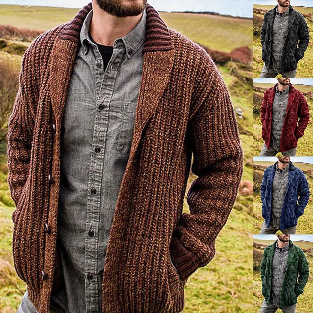 Cardigan da uomo autunno e inverno cappotto maglione lavorato a maglia sottile a maniche lunghe in puro colore europeo e n, maglione uomo - StepByStepNow