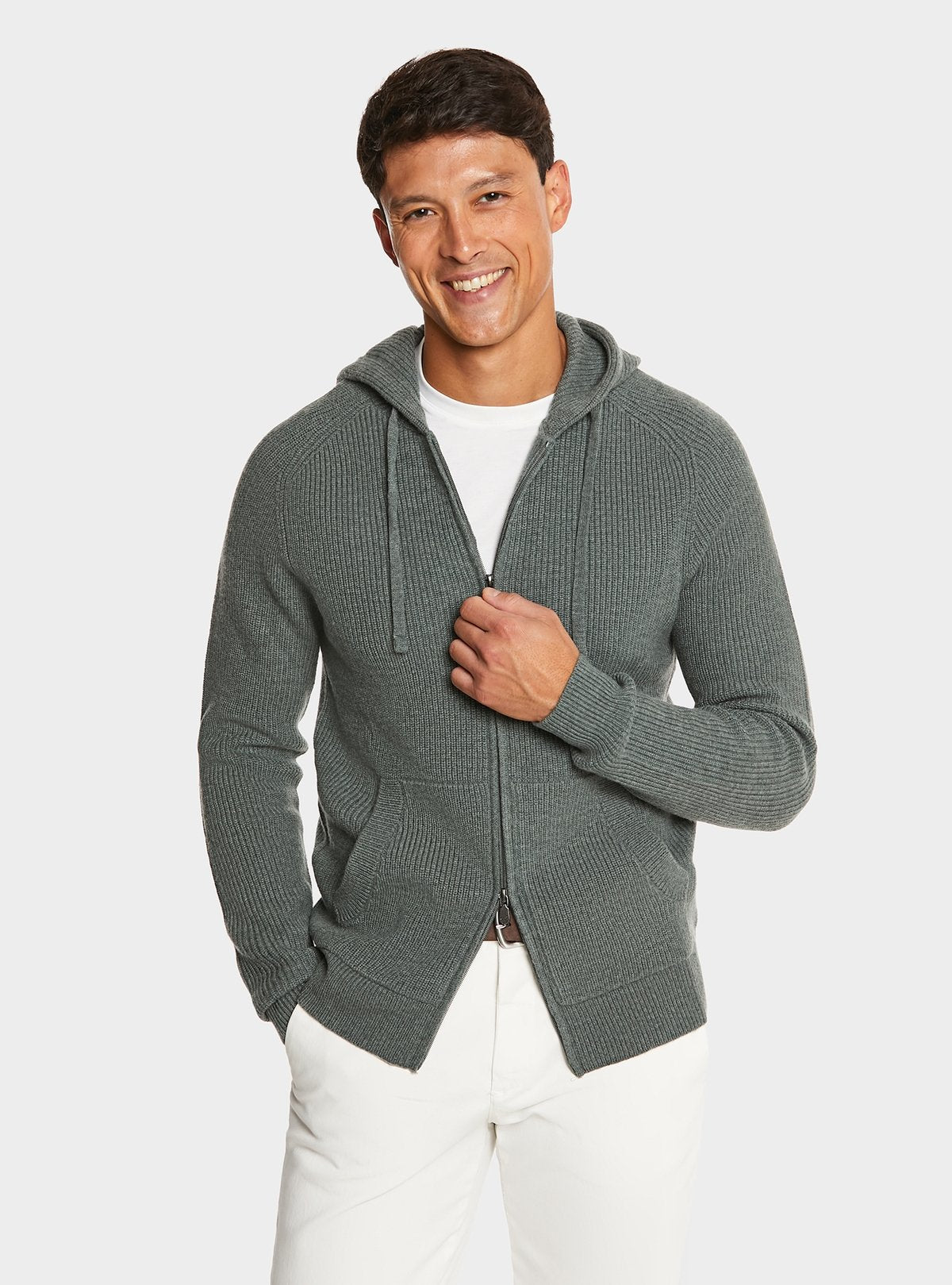 Cardigan full zip a coste in misto cashmere - StepByStep