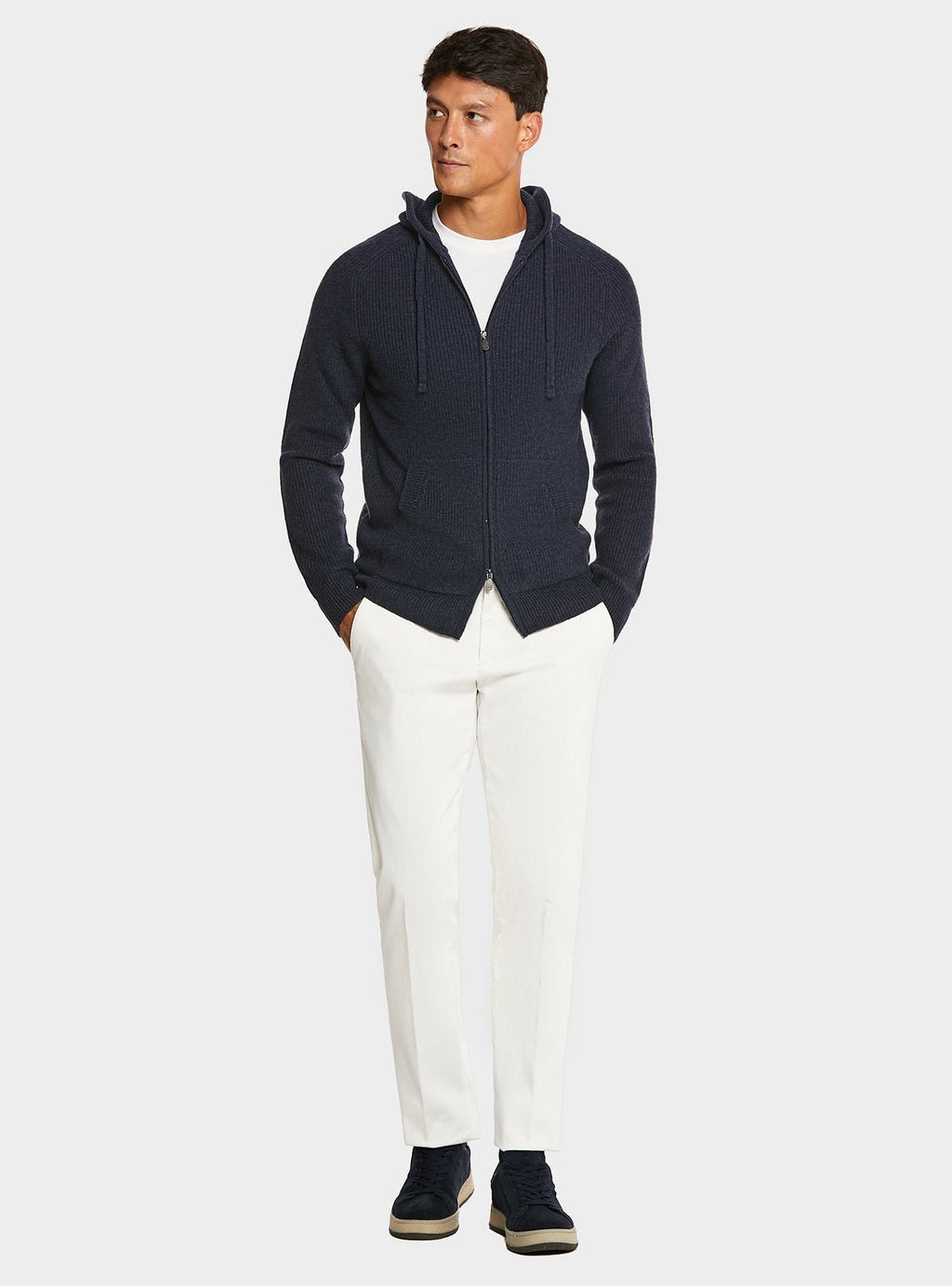 Cardigan full zip a coste in misto cashmere - StepByStep