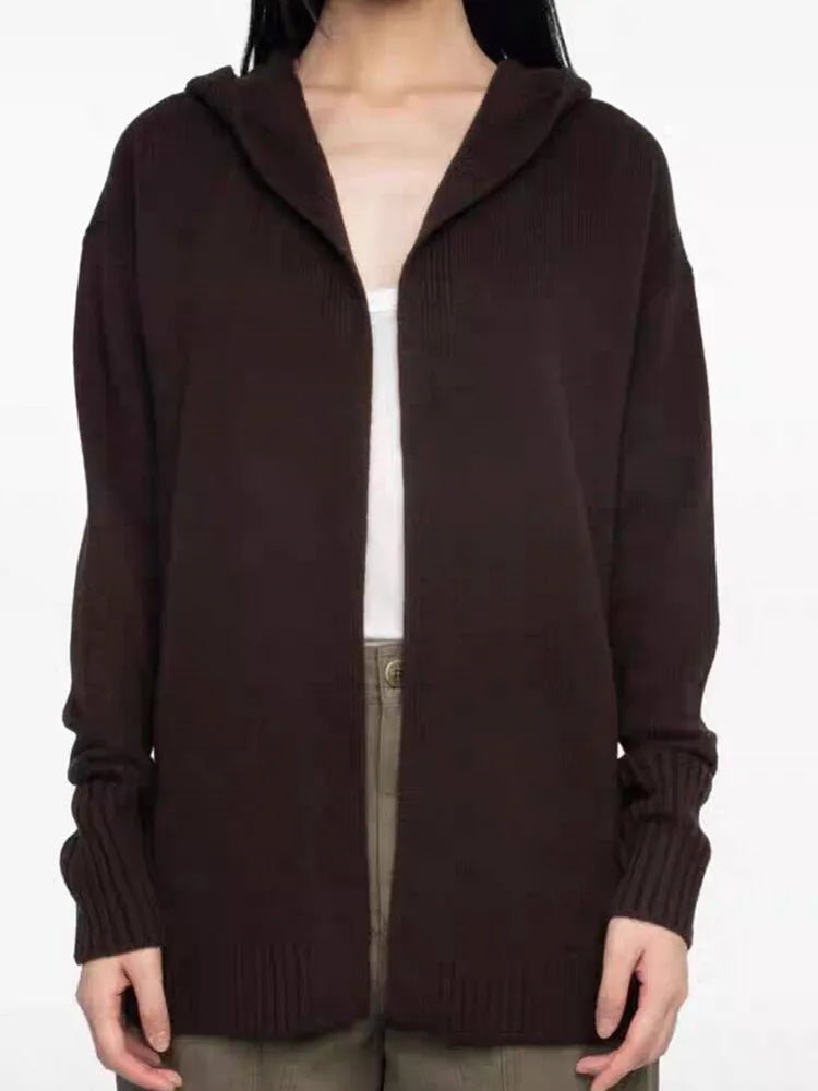 Cardigan lavorato a maglia moda donna 3 colori con cappuccio patch a forma di cuore in pelle 100% cashmere maglione autunno inverno allentato 2025 - StepByStepNow