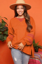Carrot Fleece Patchwork Side Slits High Low Sweatshirt - StepByStep