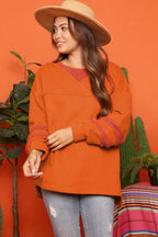 Carrot Fleece Patchwork Side Slits High Low Sweatshirt - StepByStep