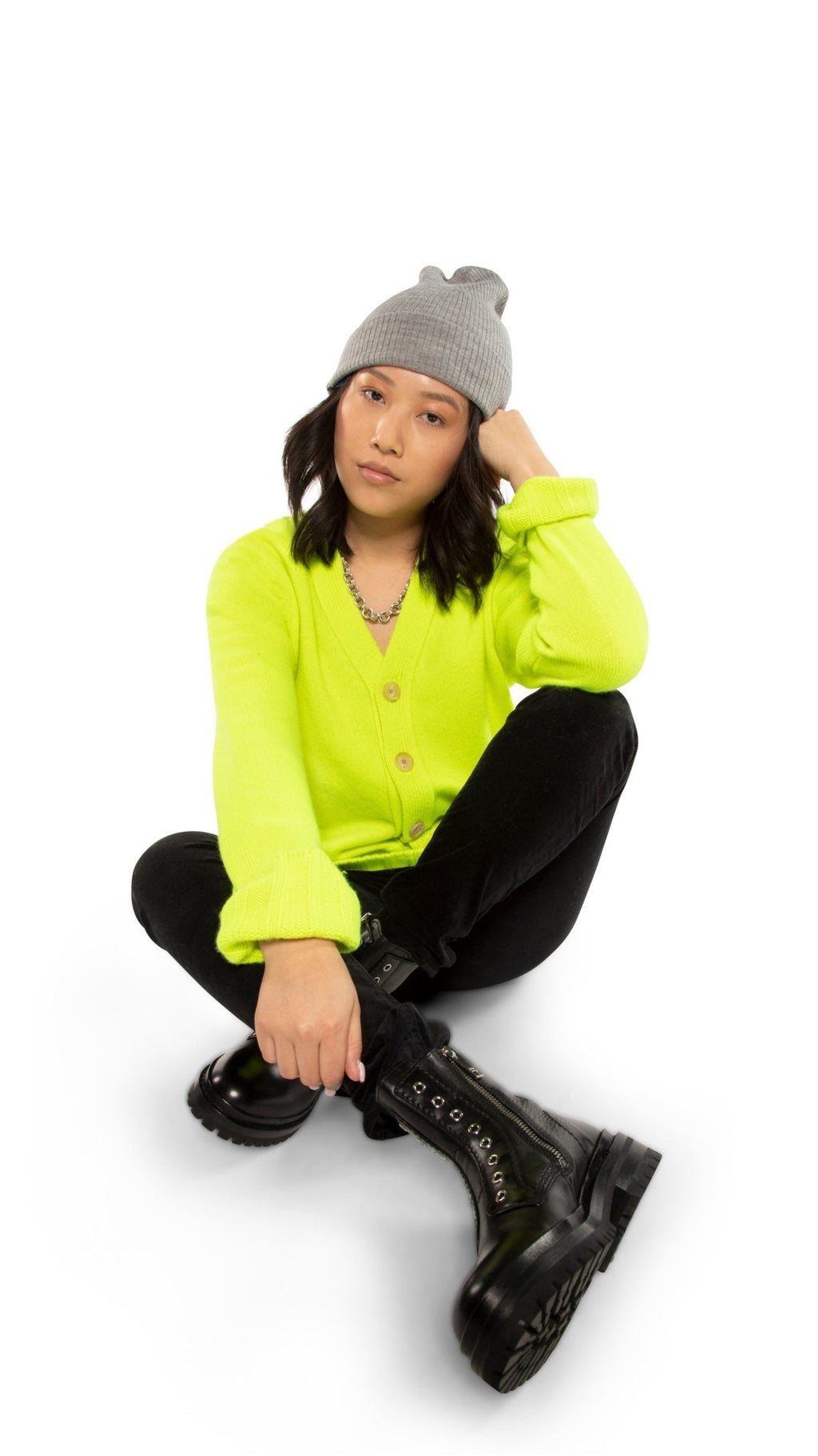 Cashmere - Blend Cardigan Sweater (Neon - Yellow) - StepByStep