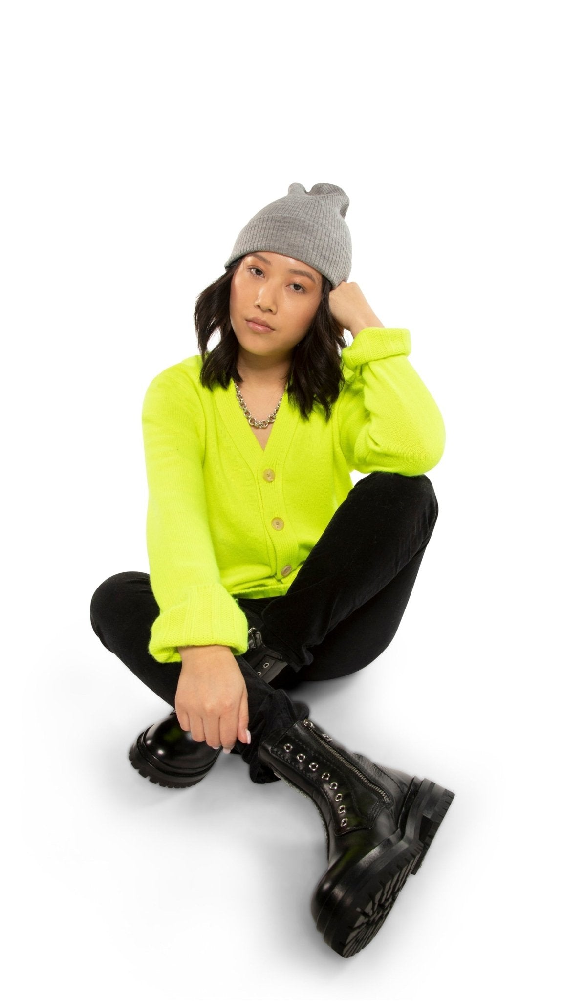 Cashmere - Blend Cardigan Sweater (Neon - Yellow) - StepByStep