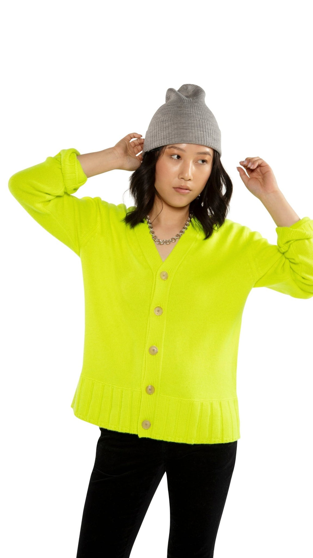 Cashmere - Blend Cardigan Sweater (Neon - Yellow) - StepByStep