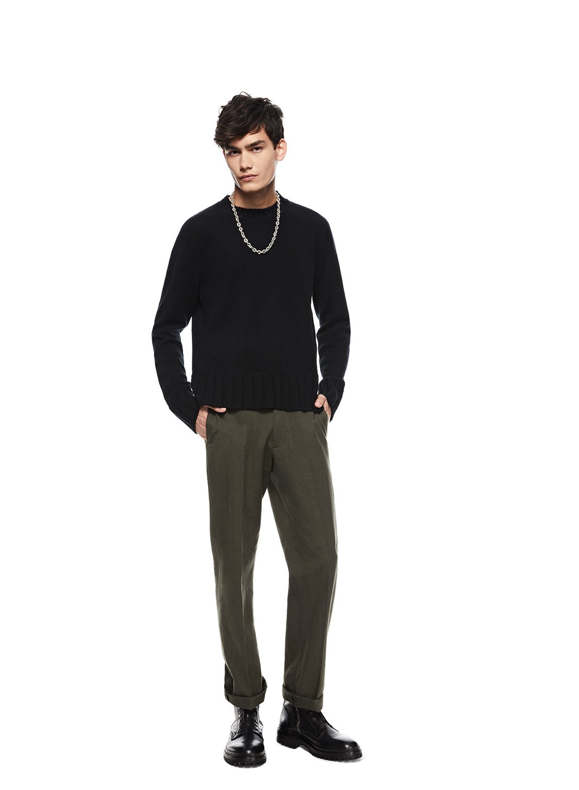 Cashmere - Blend Crewneck Sweater (Black) - StepByStep