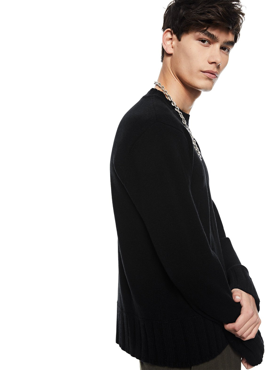 Cashmere - Blend Crewneck Sweater (Black) - StepByStep