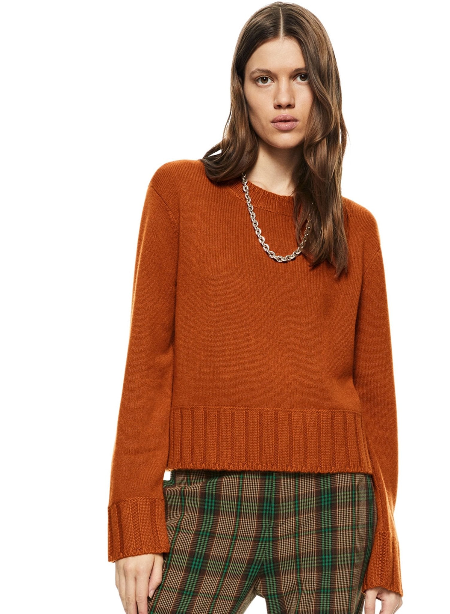 Cashmere - Blend Crewneck Sweater (Burnt Orange) - StepByStep