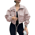 Casual Drawstring Short Women's Coat Solid Lapel Single Breasted Zipper Long Sleeve Jacket Female Autumn Street Lady Coats - StepByStepNow