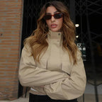 Casual Drawstring Short Women's Coat Solid Lapel Single Breasted Zipper Long Sleeve Jacket Female Autumn Street Lady Coats - StepByStepNow
