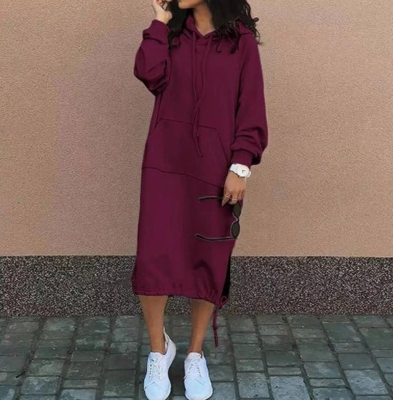 Casual Long - sleeved Hooded Sweater With Pocket Fashion Drawstring Long Sweatshirt Womens Clothing - StepByStepNow