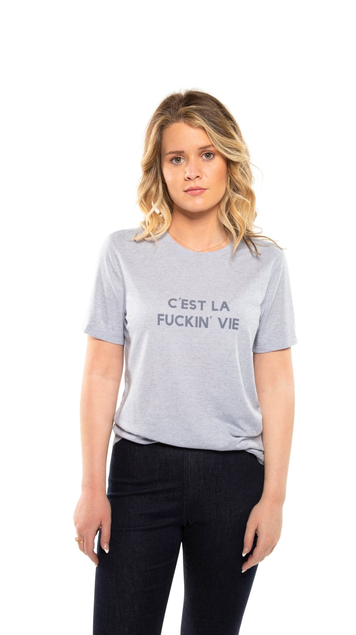 "c'est la fuckin vie" Graphic Short Sleeve Knit Tee - StepByStep