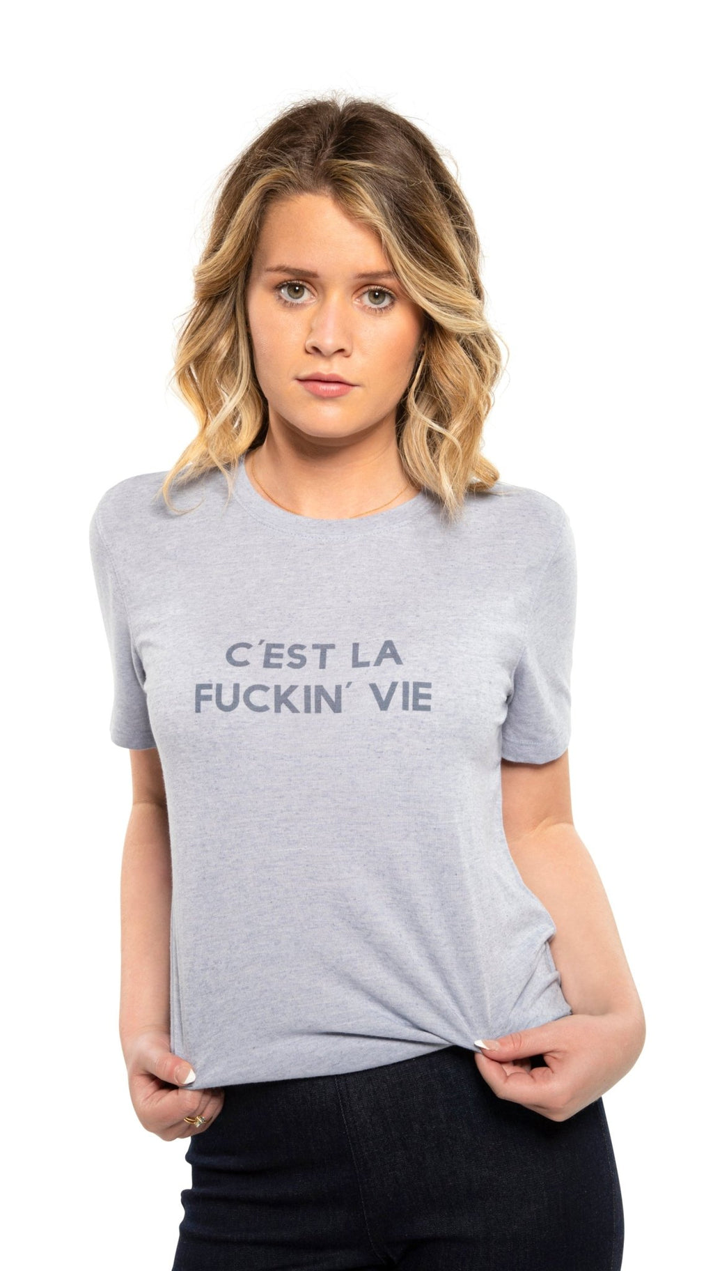 "c'est la fuckin vie" Graphic Short Sleeve Knit Tee - StepByStep