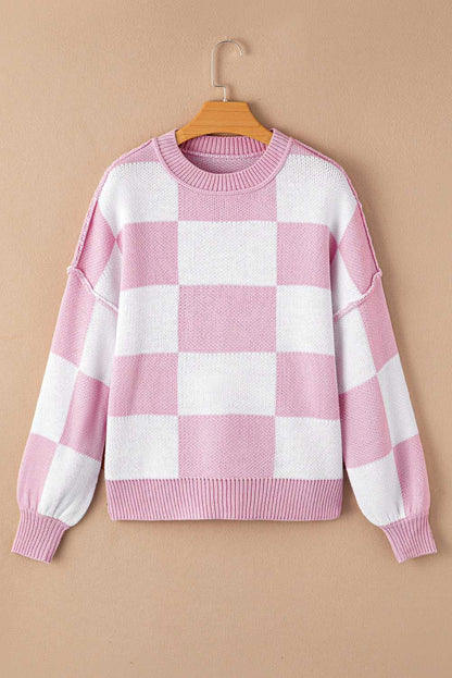 Checkered Bishop Sleeve Sweater - StepByStep