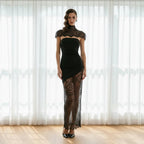 Chic V - Neck Printed Gown: Slim Waist Cinching Dress – Elegant 2026 Party Wear - StepByStepNow