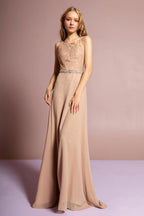 Chiffon Floor Length Dress Accented with Jewel Waistband - StepByStepNow