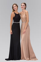 Chiffon Floor Length Dress Accented with Jewel Waistband - StepByStepNow