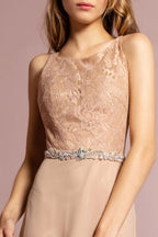 Chiffon Floor Length Dress Accented with Jewel Waistband - StepByStepNow