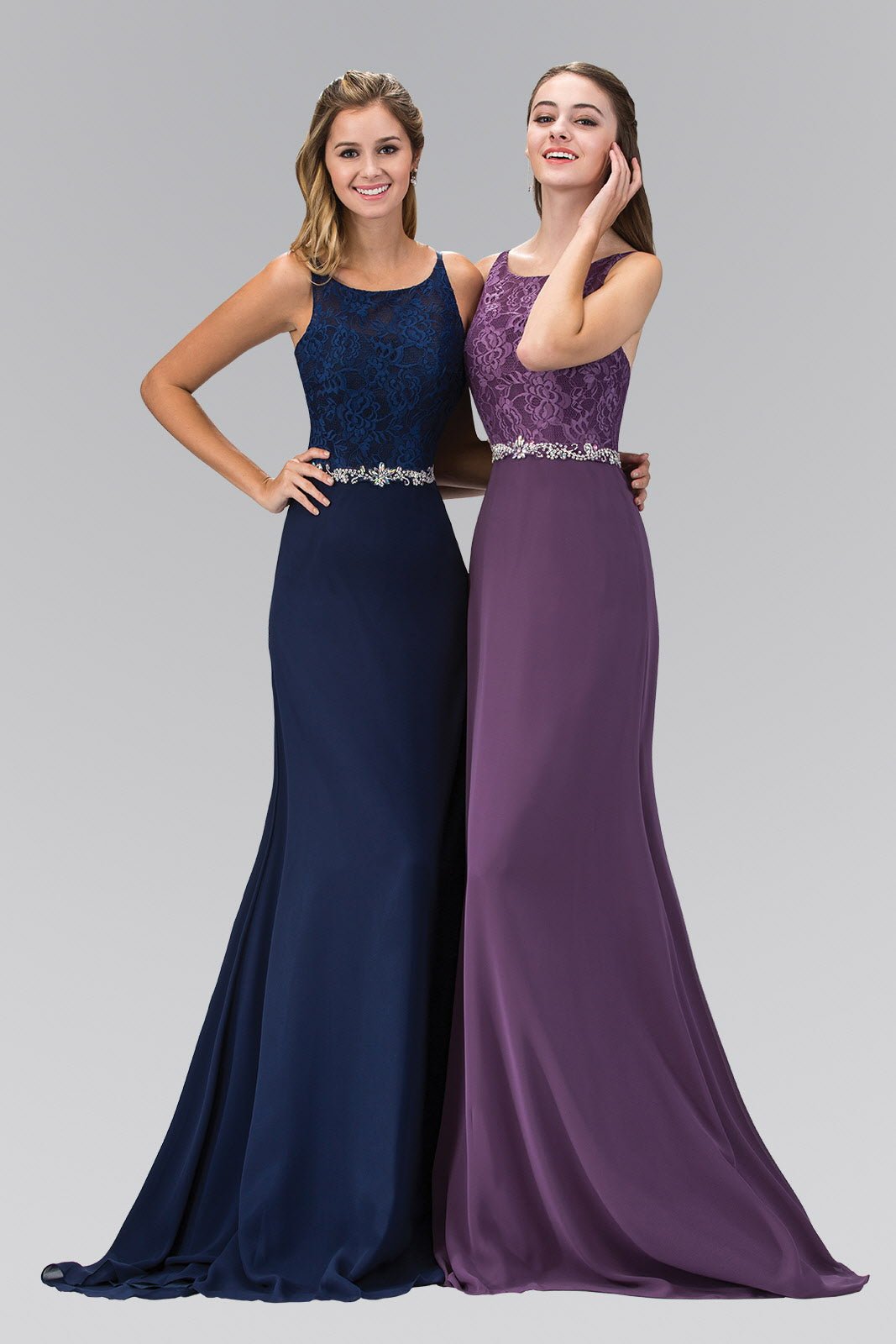 Chiffon Floor Length Dress Accented with Jewel Waistband - StepByStepNow