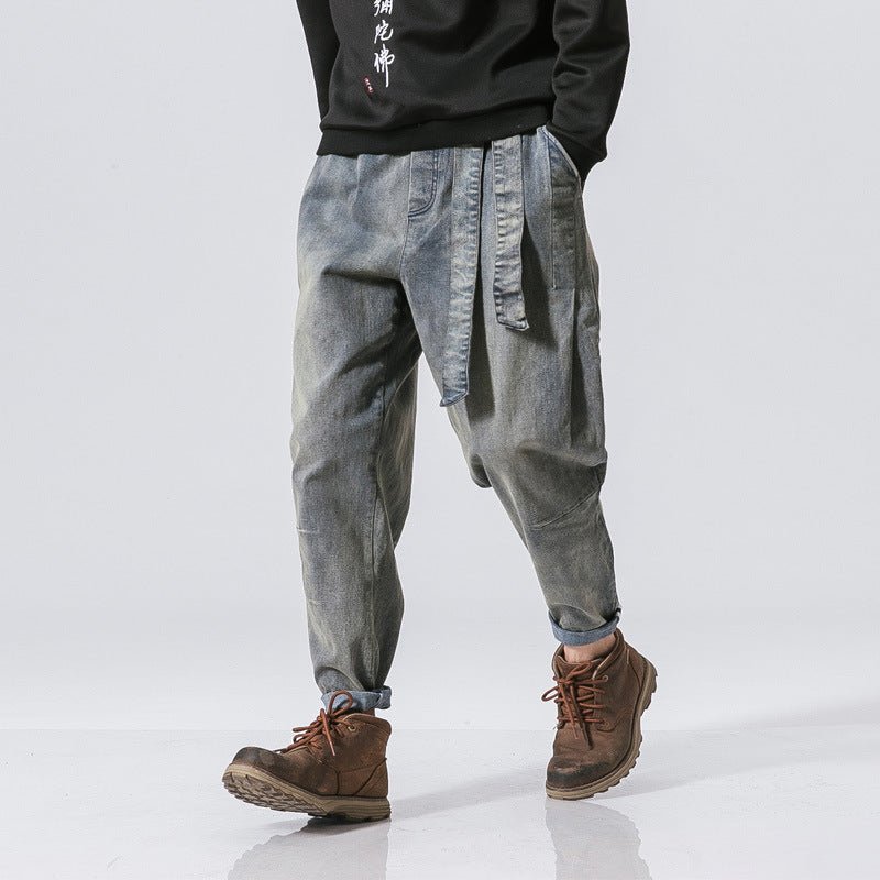Chinese style pants loose washed distressed loose japanese trousers jeans - StepByStepNow