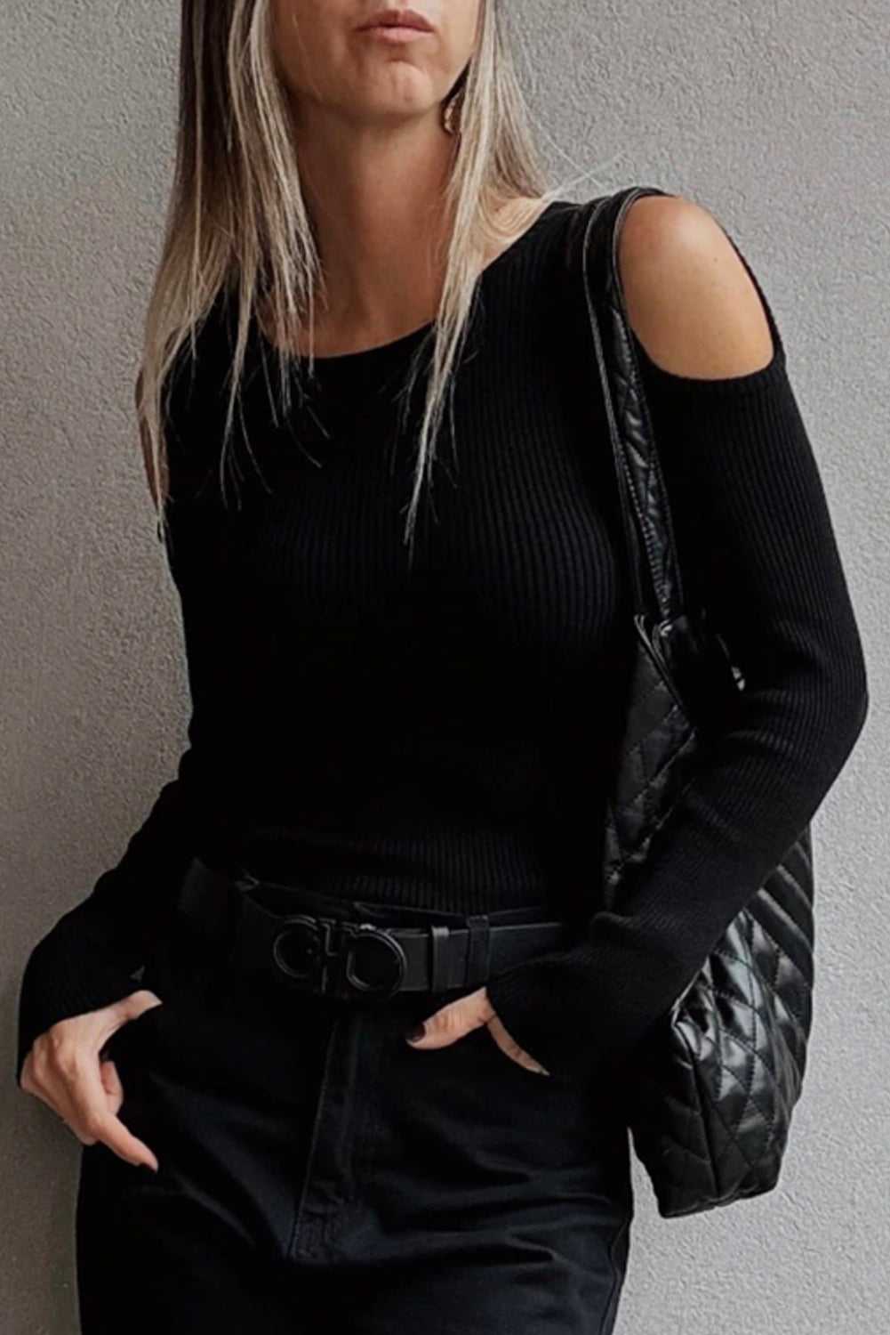 Cold Shoulder Black Sweater - StepByStep