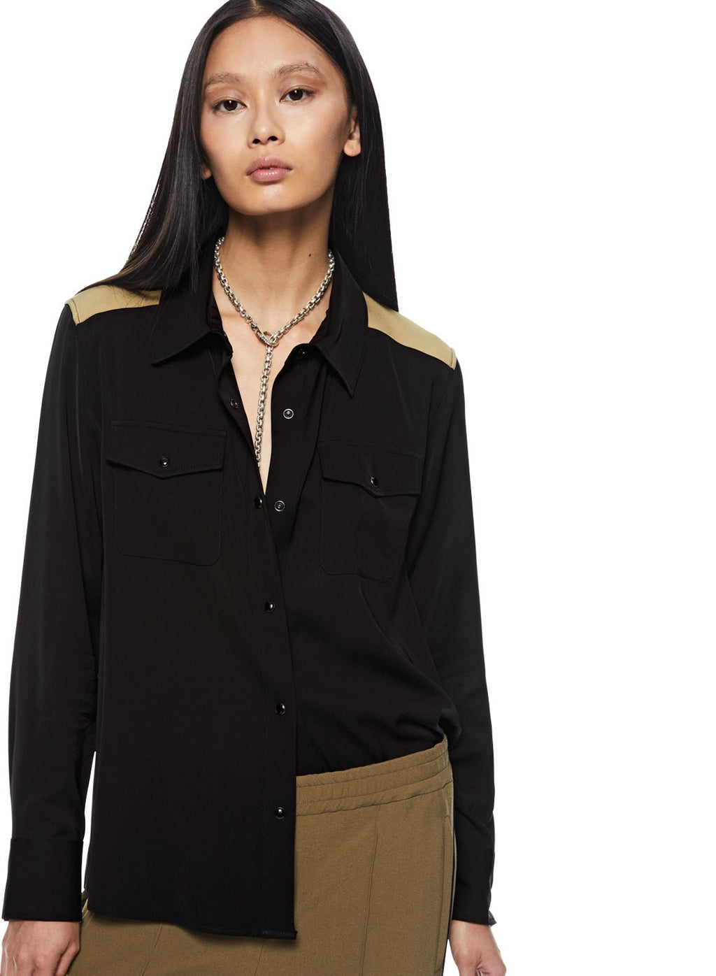 Colorblocked Cadet Shirt (Black) - StepByStep