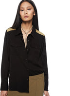 Colorblocked Cadet Shirt (Black) - StepByStep