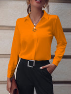 Commuter V - neck Long - sleeved Shirts Ins Fashion Solid Color Pullover Top Autumn And Spring Women's Clothing - StepByStepNow