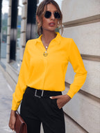 Commuter V - neck Long - sleeved Shirts Ins Fashion Solid Color Pullover Top Autumn And Spring Women's Clothing - StepByStepNow