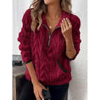 Contrast Color Half - open Collar Plush Women's Sweater - StepByStepNow