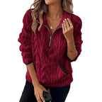 Contrast Color Half - open Collar Plush Women's Sweater - StepByStepNow